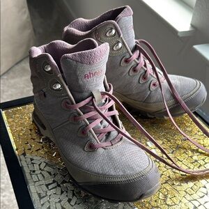 Ahnu Gray and Pink Lace Up Boots for Outdoor Adventures